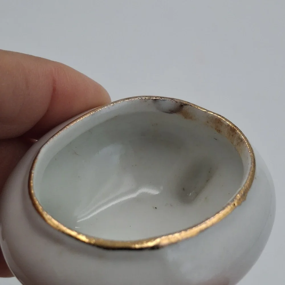 Vintage Petticoats & Pantaloons Roth Footed Trinket Box Porcelain Girl Cat Japan